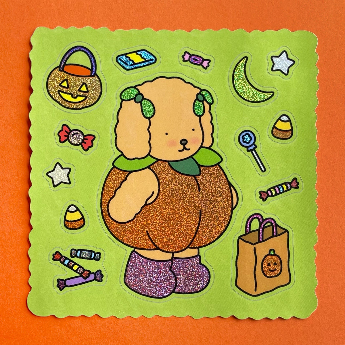 Kibakids - Pumpkin Puppy Glitter Sticker Sheet